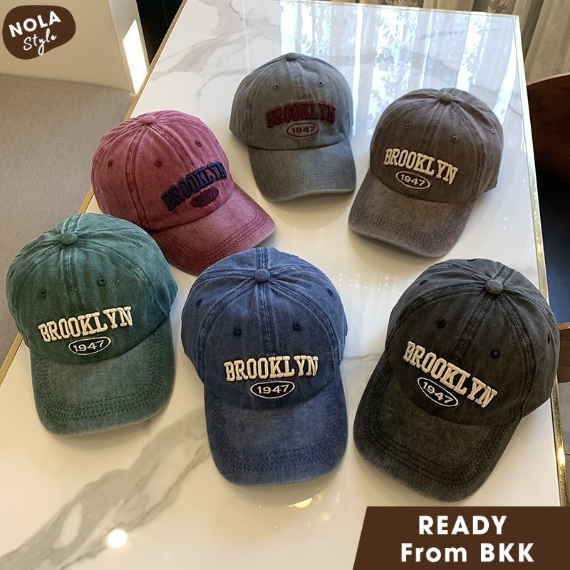 ✨Nola (B171) 🧢 หมวกแก๊ปปัก สไตล์สปอร์ต Brooklyn 1947 หมวกเบสบอลแฟชั่นเกาหลี