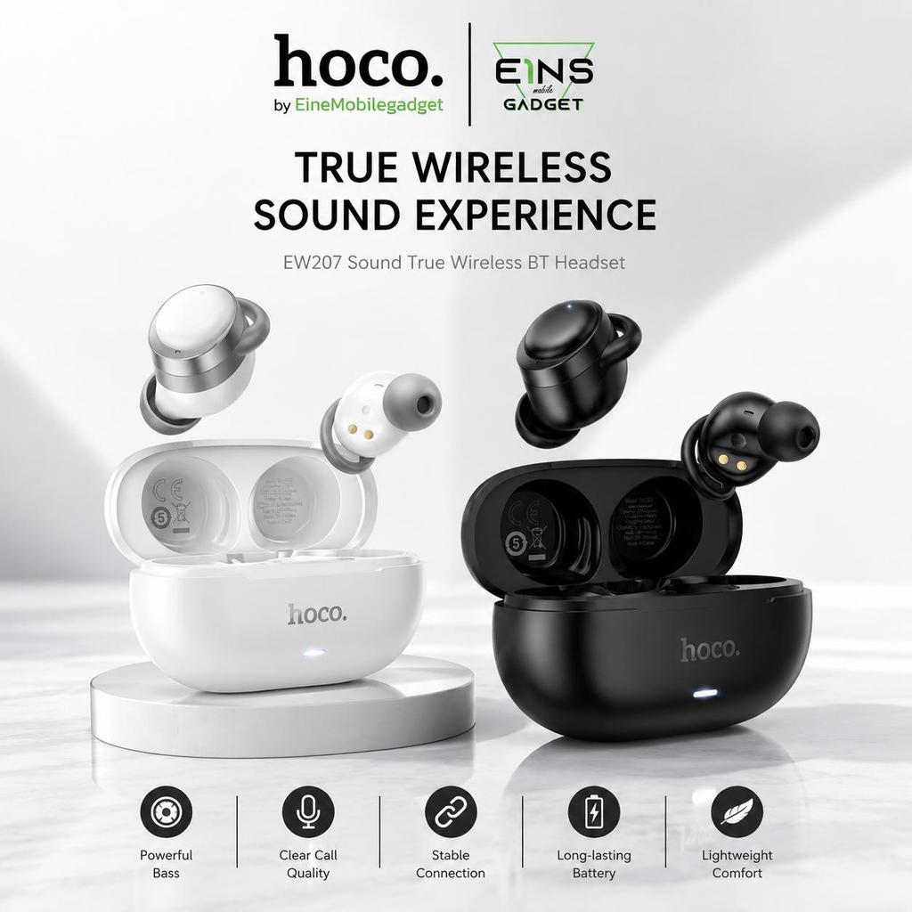 Hoco EW207 หูฟังไร้สาย TWS Bluetooth 6.0 เสียง HiFi เบสแน่น กันน้ำ IPX4 แบตอึด 7 ชั่วโมง