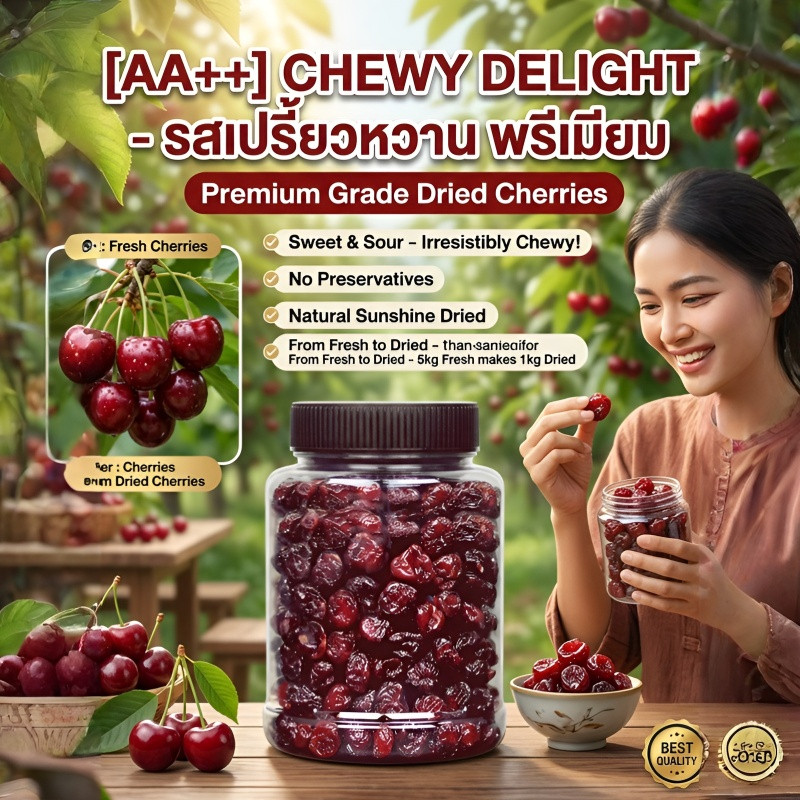 [AA++]รสเปรี้ยวหวาน คัดเกรดพรีเมียม เชอร์รี่อบแห้ง ผลไม้อบแห้ง เชอรี่แดงแช่อิ่ม