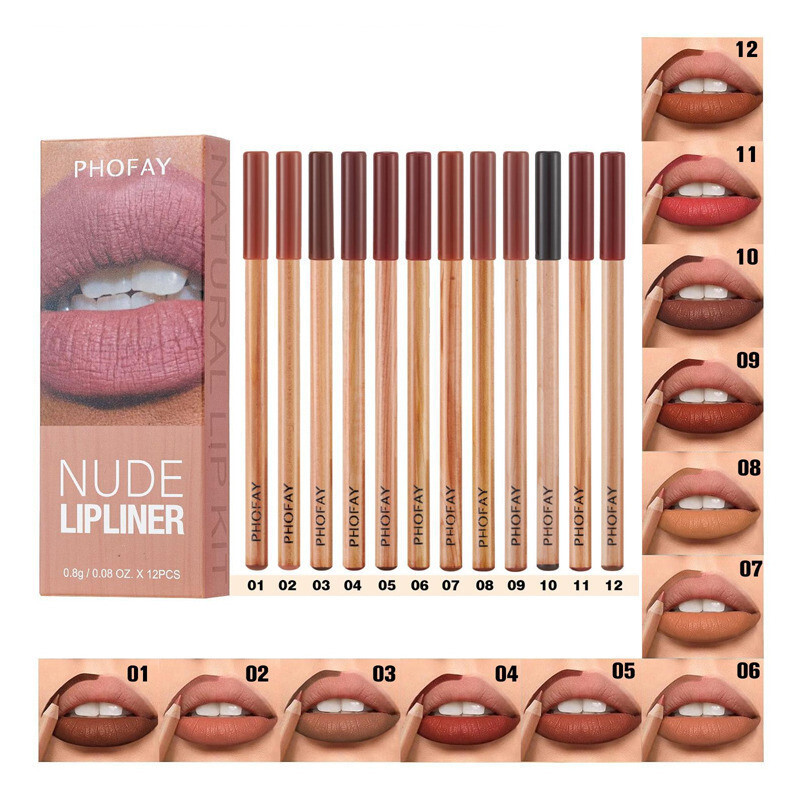 【12แท่ง/เซ็ต】ดินสอเขียนขอบปาก ลิปไลเนอร์เนื้อแมตต์ สีธรรมชาติ กันน้ำติดทน เขียนง่าย ไม่เป็นคราบ ปรับรูปทรงปากให้คมชัด เหมาะกับแต่งหน้าทุกวัน พกพาสะดวก พร้อมกล่องเก็บ