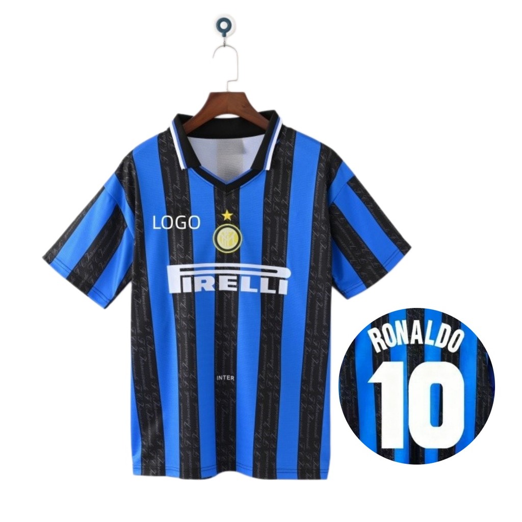 1997/98 Inter Milan Home Retro Edition เสื้อฟุตบอลแขนสั้นผู้ชายเสื้อยืด #10 โรนาโลโด