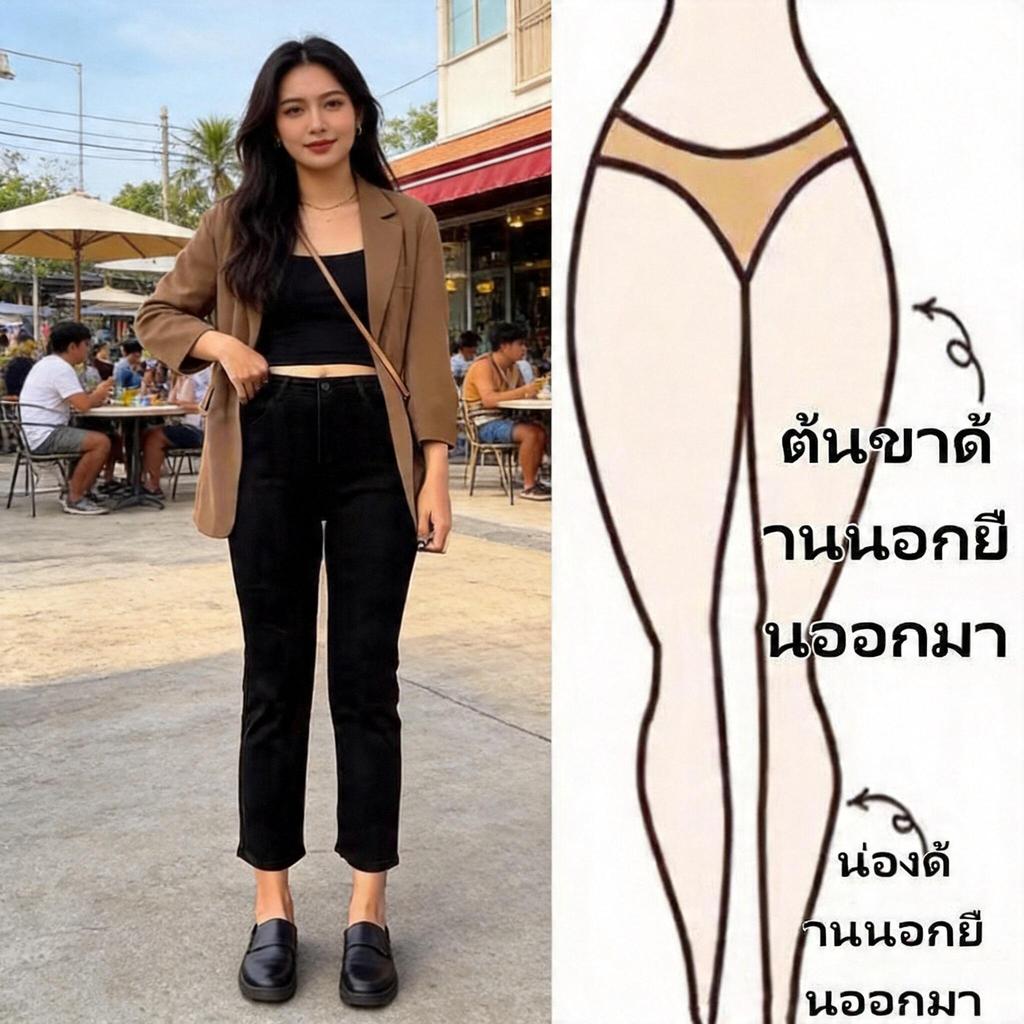 👑JIAQI Women Jean🔥 กางเกงยีนส์ดำผ้ายืด เอวสูงสาวอวบหุ่นสวย💯