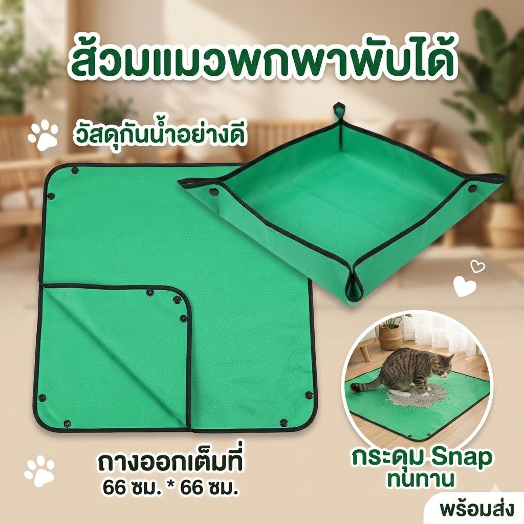 กระบะทรายแมวพับได้ ส้วมแมวพกพา แผ่นรองทรายแมวกันน้ำ สำหรับเดินทางและในรถ พร้อมส่ง