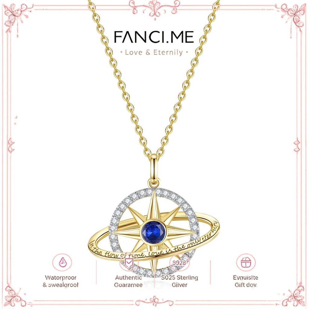 FANCIME "Stellar Promise" สร้อยคอเงินสเตอร์ลิง Sapphire กันยายน Birthstone