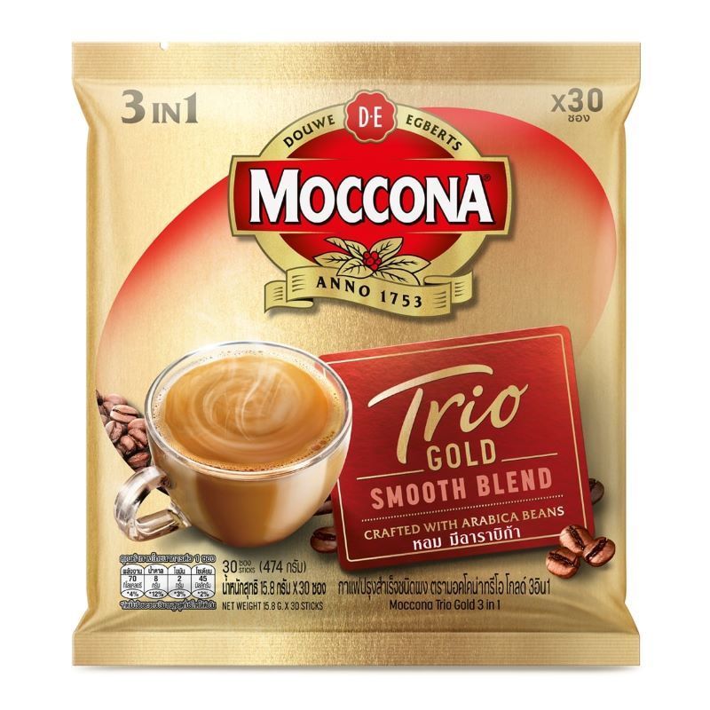 มอคโคน่าทรีโอโกลด์กาแฟปรุงสำเร็จชนิดผง 15.8กรัม แพค 30ซอง Moccona Trio Gold 15.8g X30 [หมายเลขบาร์โค้ด 8851753099771 ]