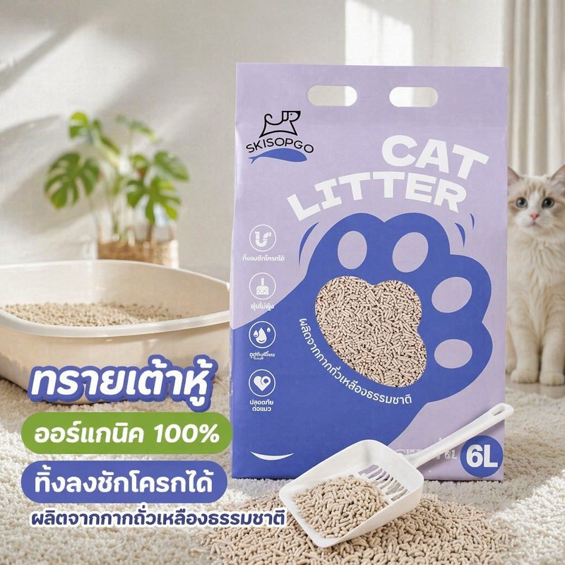 ทรายแมวเต้าหู้ ทรายแมว ออร์แกนิค กากถั่วเหลือง จับตัวเป็นก้อน ดูดซับเร็ว คุมกลิ่น ฝุ่นน้อย