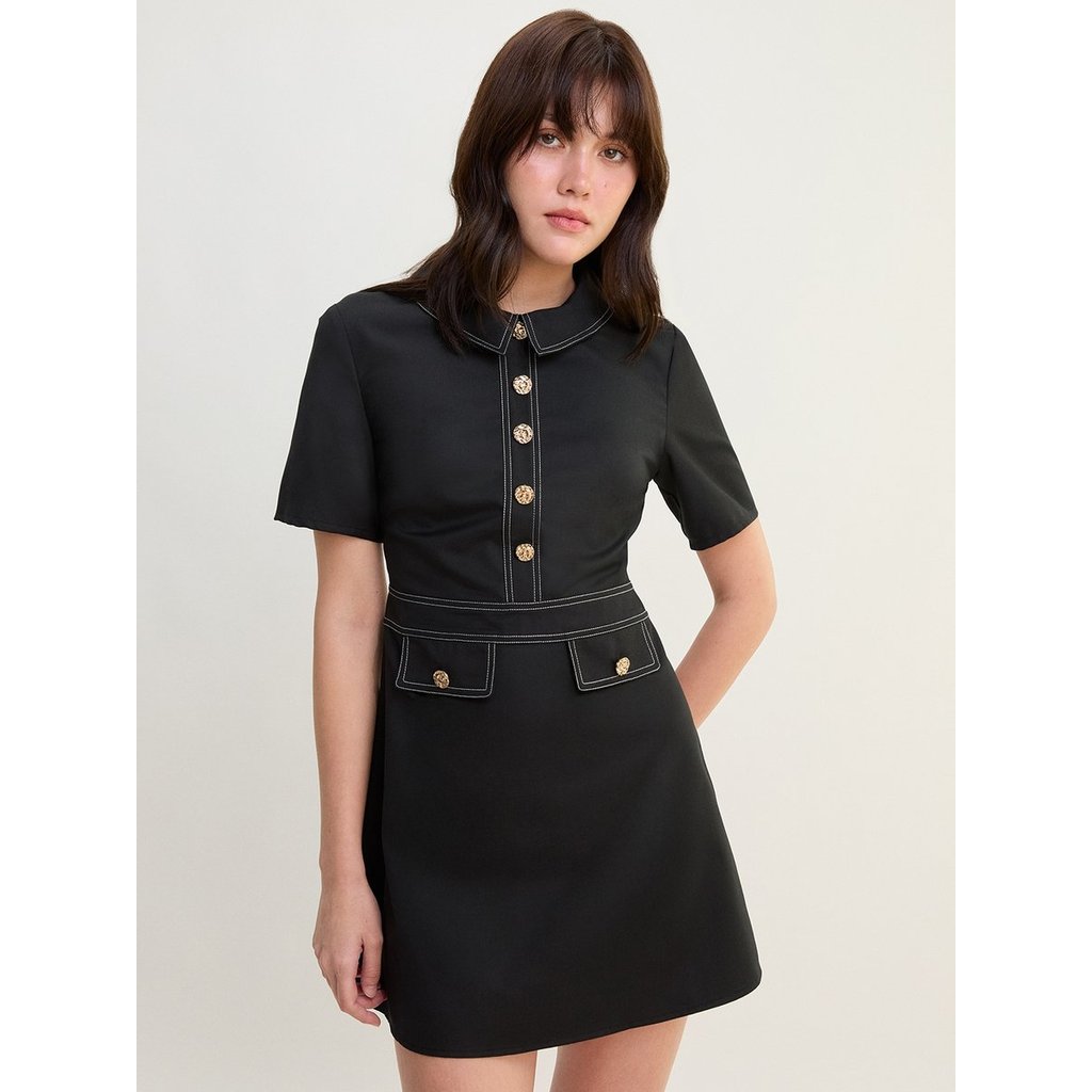 [Pomelo] เดรสคอปกลายทาง / Collared Striped Midi Dress