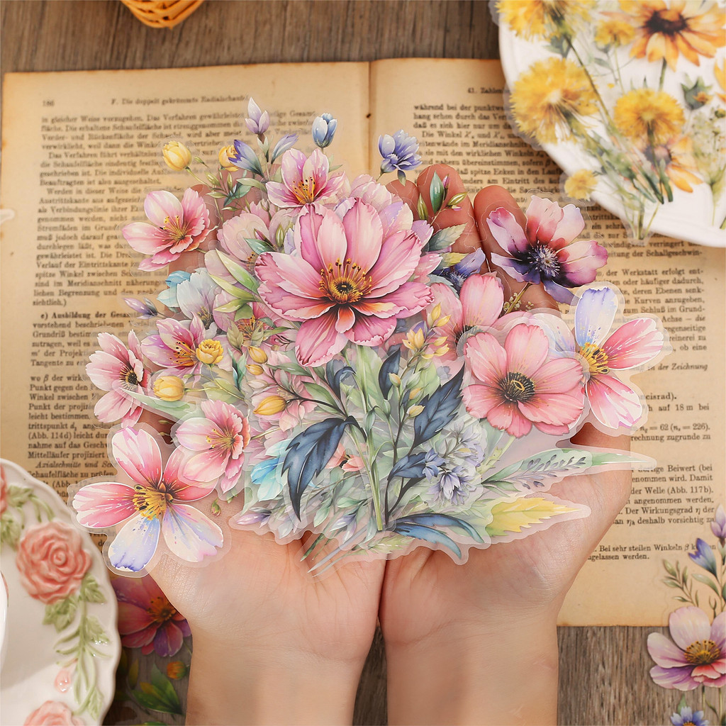 P PET สติ๊กเกอร์ดอกไม้กลิ่นหอม Full Garden Series สีน้ําพืชคู่มือวัสดุตกแต่ง 20 แผ่น 6 รูปแบบ