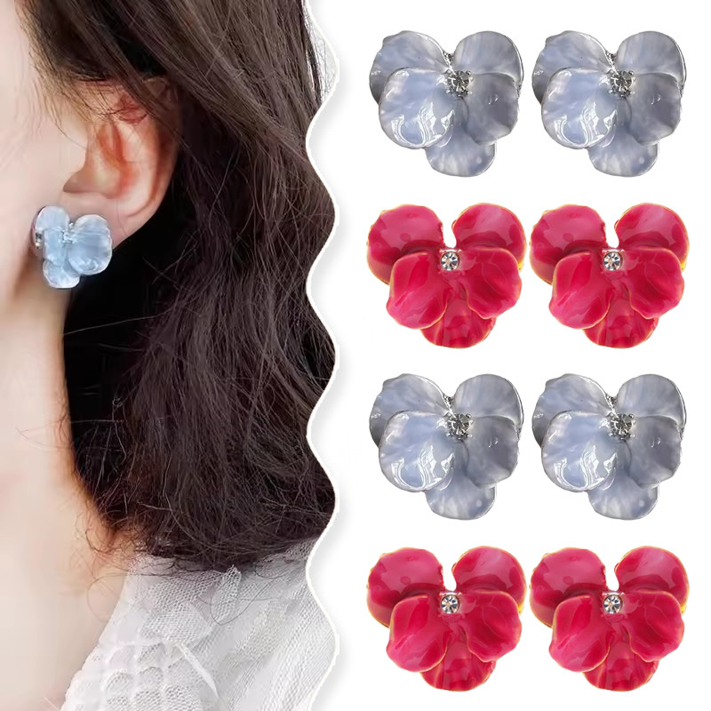 Vibrant สีดอกไม้สตั๊ดต่างหูโลหะผสม Rhinestone Accentsต่างหูอินเทรนด์สําหรับสุภาพสตรี