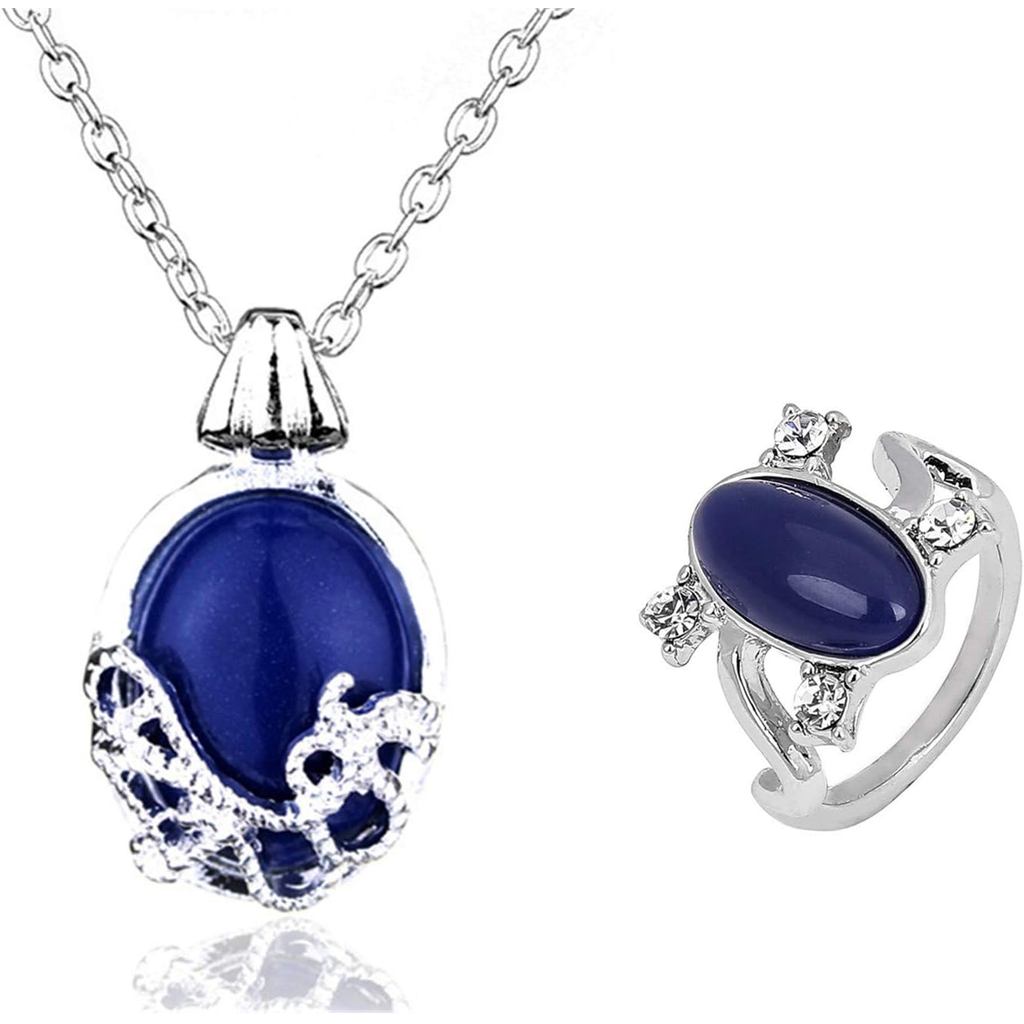 JinYu 2 ชุด Unisex Vampire Elena Sapphire Crystal Daylight แหวนและ Katherine Sapphire จี้คริสตัล Day