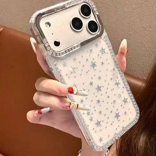 สำหรับ iPhone 14 13 12 17 15 16 11 Pro Max 14 15 16 Plus เคสมือถือลายดาวเต็ม กลิตเตอร์ ขอบประดับคริสตัล