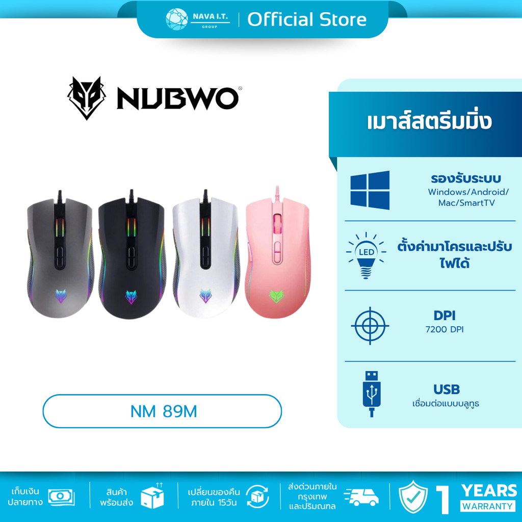 (มีส่งด่วน) NUBWO NM-89M PLESIOS LED RUNNING LIGHT ไฟ RGB เมาส์เกมมิ่ง