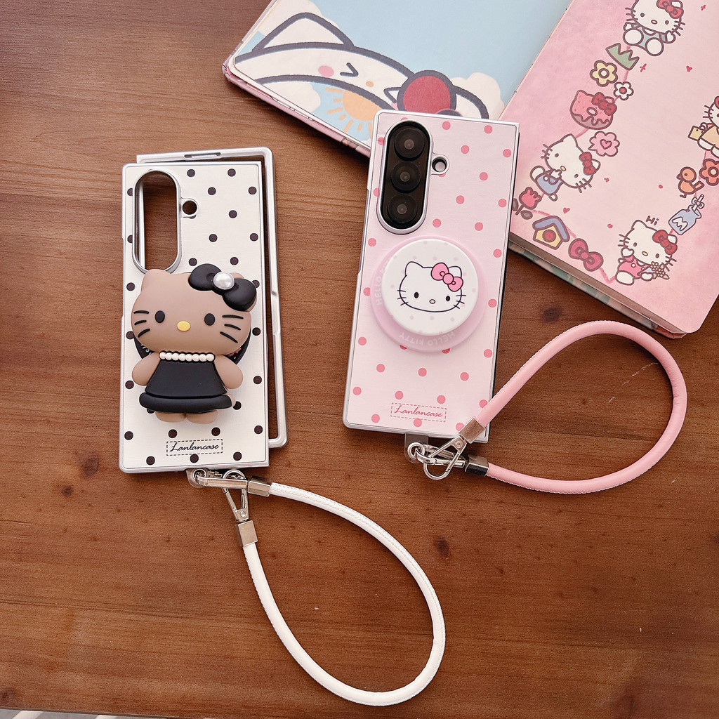 การ์ตูน น่ารัก Kitty Cat Magnetic วงเล็บ สร้อยข้อมือ เคส Samsung Galaxy Z Fold 8 Ultra 7 6 5 Case ป้องกันการตก แรงดึงดูดแม่เหล็ก พลิกปก เคส