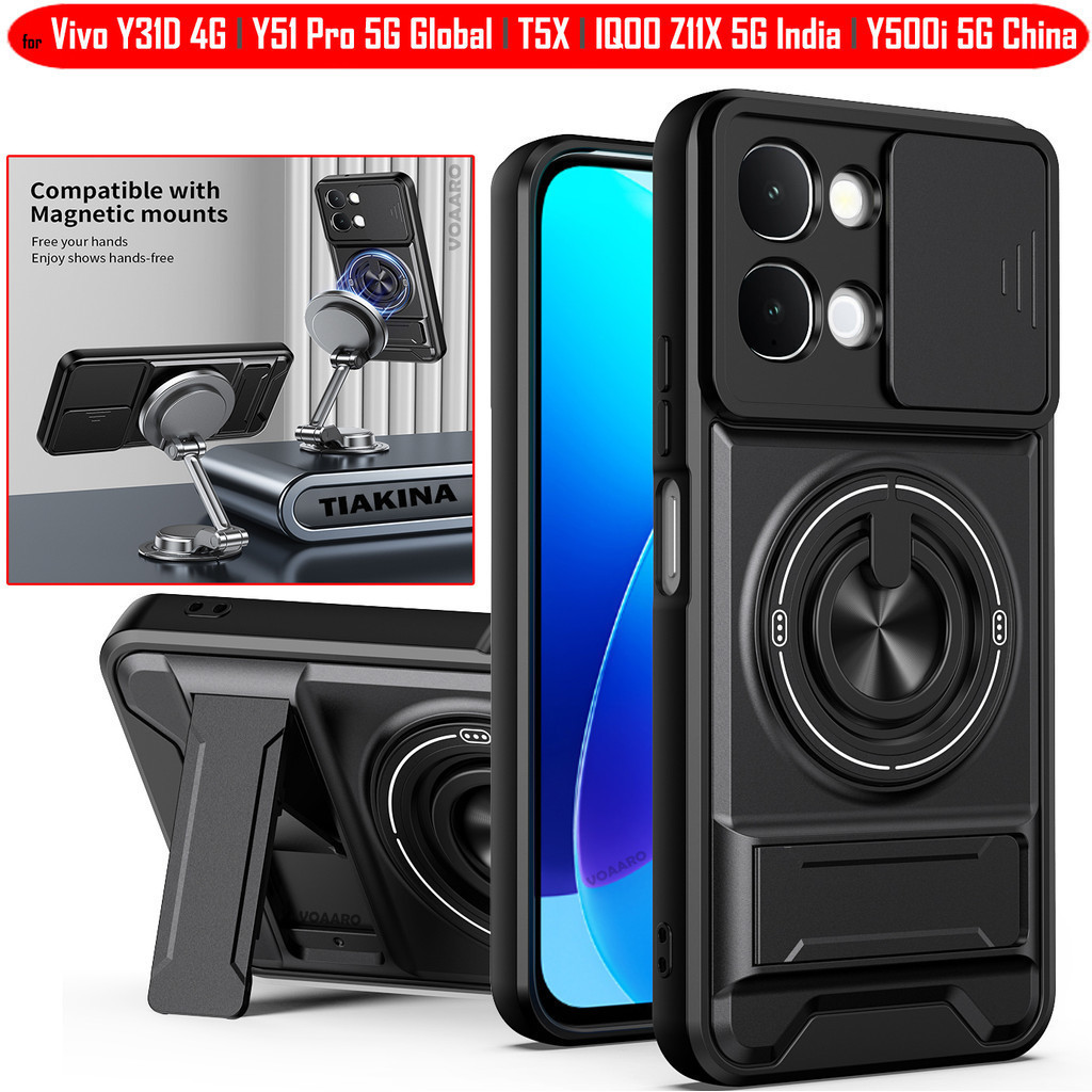 สไลด์เลนส์ Funda สําหรับ Vivo Y31D 4G Y51 Pro 5G Global T5X IQOO Z11X อินเดีย Y500i 5G กรณีแหวนแม่เห