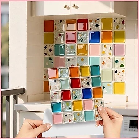 10ชิ้น ส่งจากไทย🚚สติ๊กเกอร์วอลเปเปอร์ วอลเปเปอร์ติดผนัง ลายกระเบื้องโมเสคมีกาวในตัวกันน้ําสําหรับติดตกแต่งห้องครัวห้องน้ํ