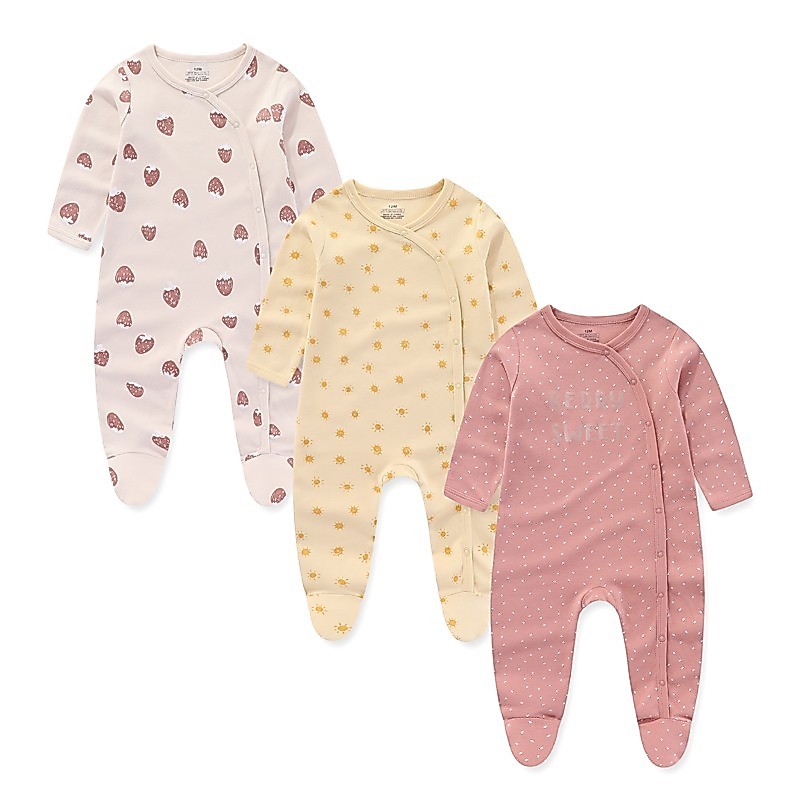 Kiddiezoom 3 ชิ้นแขนยาว Rompers เด็กทารกเสื้อผ้าชุดผ้าฝ้ายทารกแรกเกิดเสื้อผ้าเด็กผู้หญิงการ์ตูน