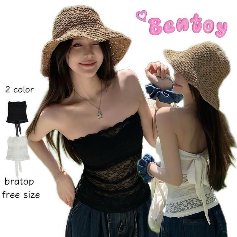 Bentoy พร้อมส่ง 3015 เสื้อเกาะอกงานถักลูกไม้ ฟองน้ำในตัว ดีเทลสายผูกหลัง งานสวยดูแพง 2สีให้เลือก