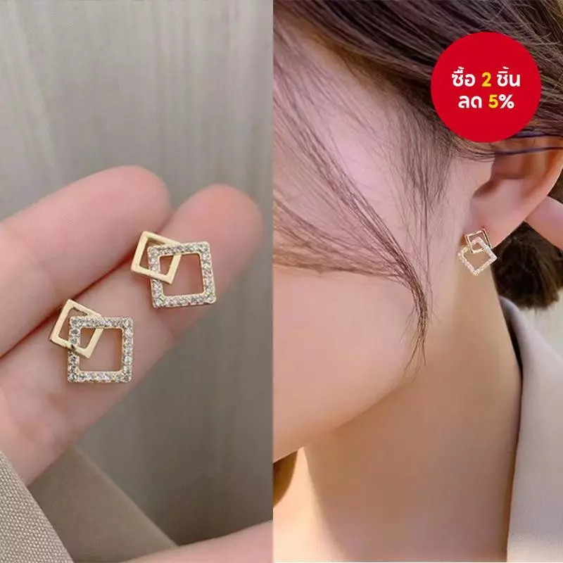 ต่างหูเรขาคณิตเพทายทรงสี่เหลี่ยมสําหรับผู้หญิง Minimalist Elegant Stud เครื่องประดับสําหรับผู้หญิง