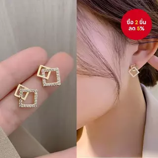 ต่างหูเรขาคณิตเพทายทรงสี่เหลี่ยมสําหรับผู้หญิง Minimalist Elegant Stud เครื่องประดับสําหรับผู้หญิง