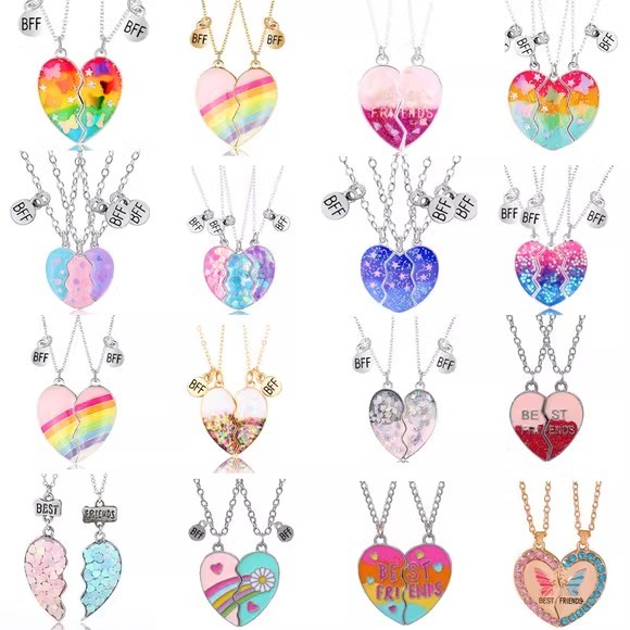 แฟน Token Sisters คู่สร้อยข้อมือแฟนนางฟ้าสุดสองคนสร้อยคอมิตรภาพแม่เหล็กสามคน Token Love Heart Chain