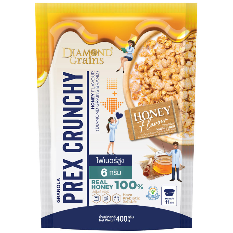 ไดมอนด์เกรนส์กราโนล่าพรีกซ์ครันชี่รสน้ำผึ้ง 400ก Diamondgrains Granola Prex Crunchy Honey Flavour 400g. [8859114905525 ]