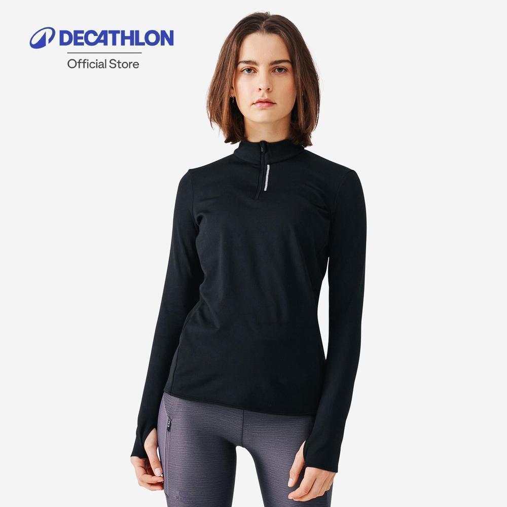 Decathlon Women'S Running T-Shirt Black With Long Sleeves เสื้อเจอร์ซีย์ผู้หญิงแขนยาว ใส่วิ่ง รุ่น Run Warm - Black