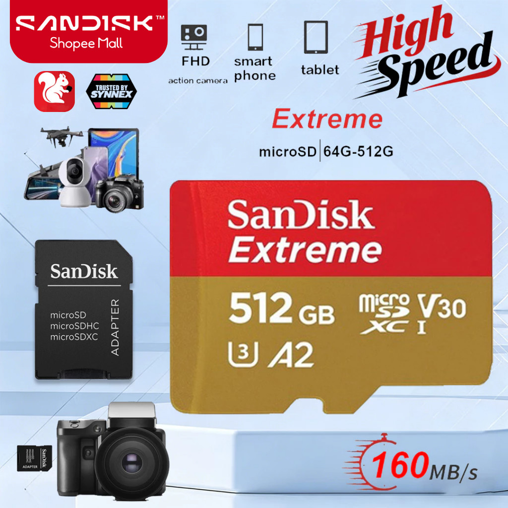 (ส่งด่วน) SanDisk การ์ดหน่วยความจำ 32GB-1TB ความเร็ว MicroSD เข้ากันได้กับการ์ด SD คอมพิวเตอร์โทรศัพท์มือถือ