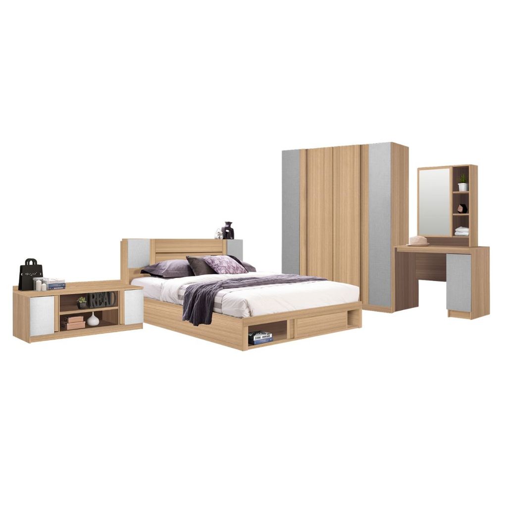 Koncept Furniture ชุดห้องนอน ขนาด 5 ฟุต รุ่น Monteo สีโอ๊ค แบรนด์ KONCEPT FURNITURE