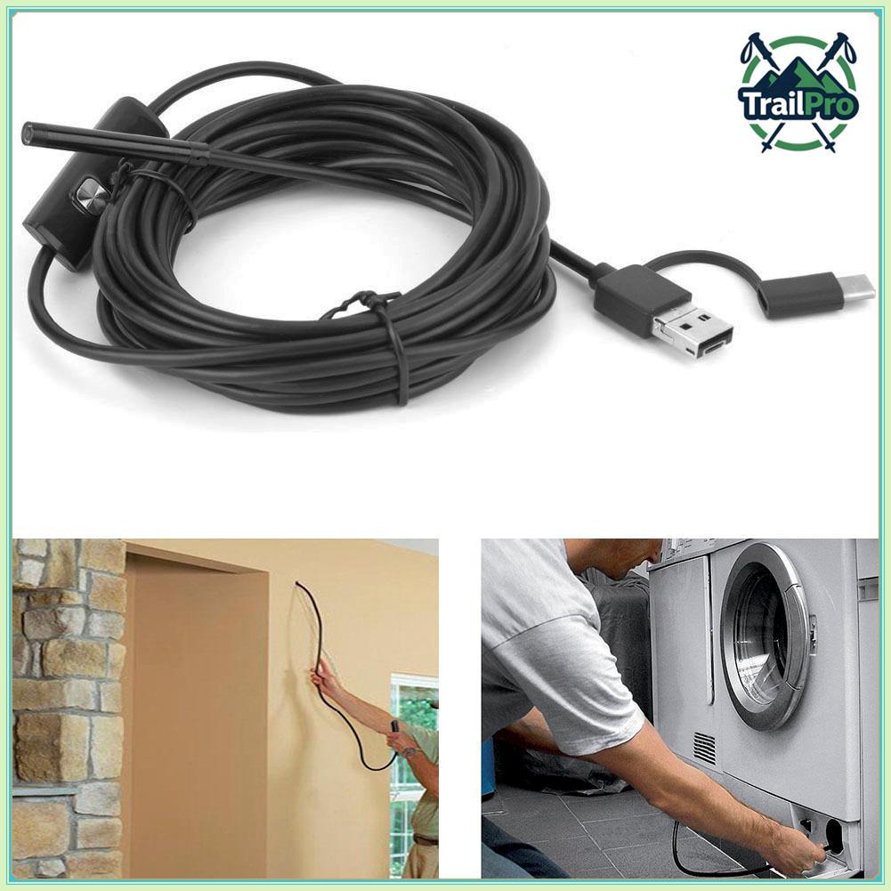 TrailPro USB กล้องส่องกล้องตรวจสอบ Borescope เลนส์บางเฉียบ 5.5 มม. HD 2.0MP CMOS พร้อมไฟ LED ปรับได้ 6 ดวงสำหรับ PC ท่อระบายน้ำทิ้งติดผนัง
