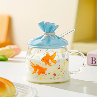 🍋500 มล.แก้วน้ําปลาทองนําโชคขนาดพร้อมฝาปิด & หลอด🐟 | ถ้วยชา บอโรซิลิเกตสูงมีหูจับ | ถ้วยนมไมโครเวฟได้ | ถ้วยกาแฟ