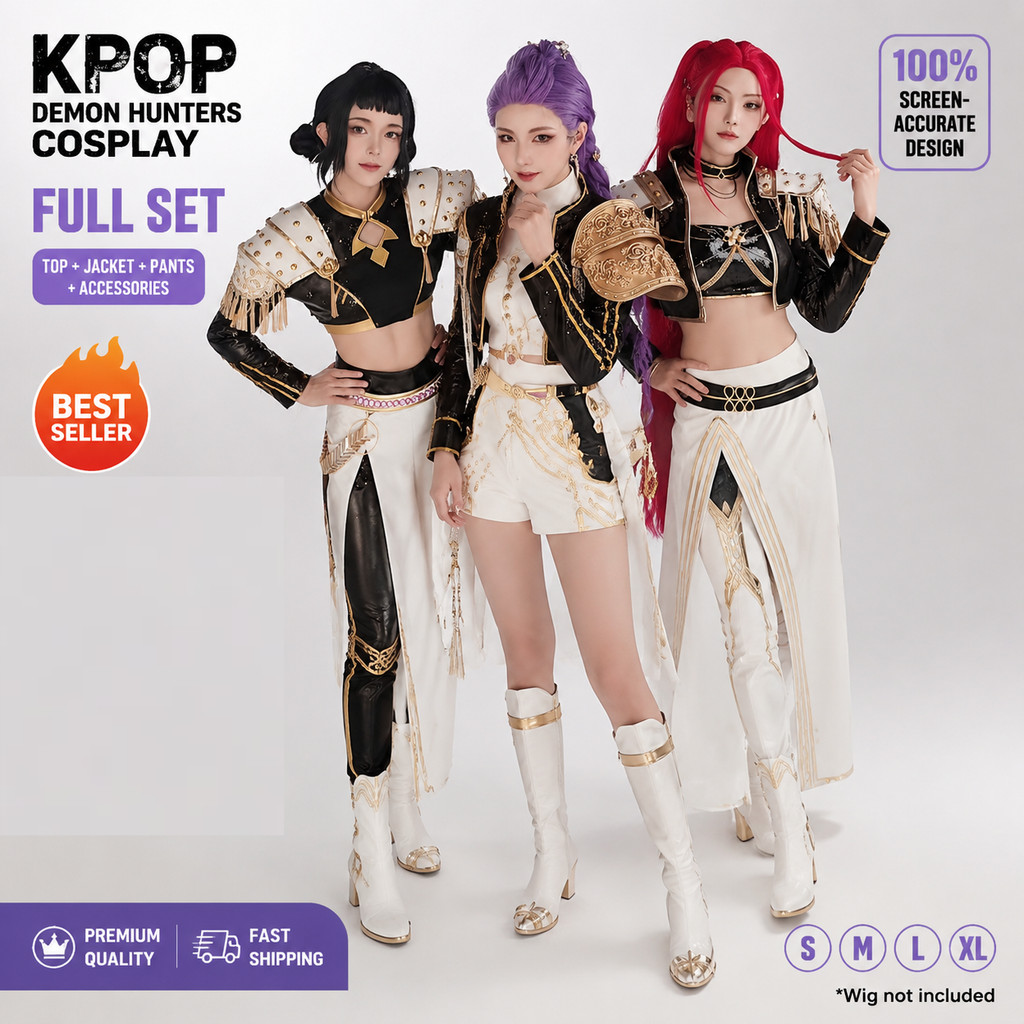 ชุด Cos HUNTR/X สีดํา Emas KPOP DEMON HUNTERS Rambut Pallsu RUMI ZOEY MIRA ใหม่