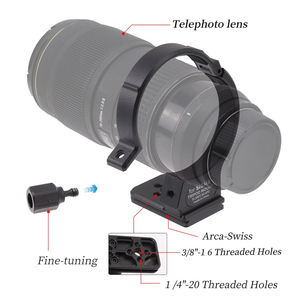 Quick Release ขาตั้งกล้องคอ Mount แหวนสกรู 1/4 "สําหรับ SIGMA APO 70-200 มม.F2.8 II EX DG 77 มม.เลนส
