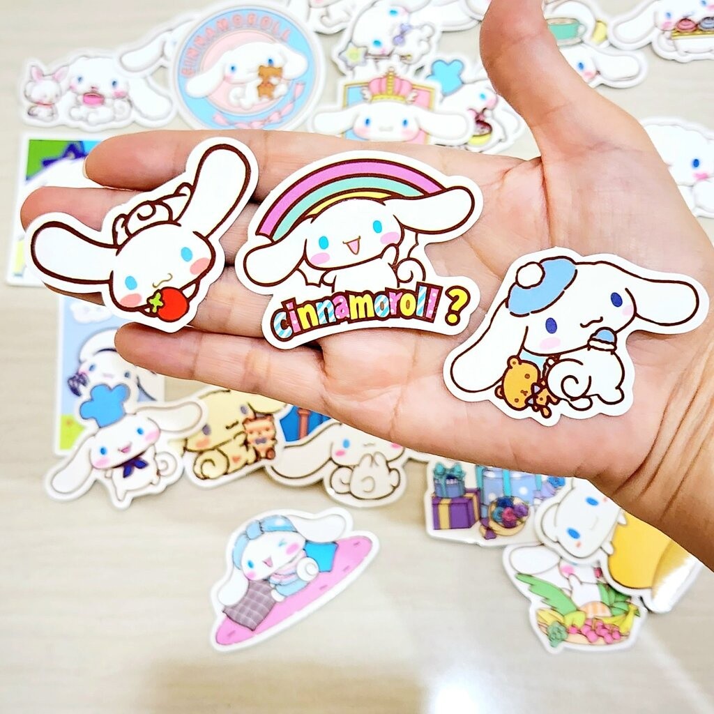 สติ๊กเกอร์ Cinnamoroll (ชิ้นเล็กๆ) ชินนาม่อนโรล Sanrio ติดแน่น กันน้ำ (50 ชิ้น)