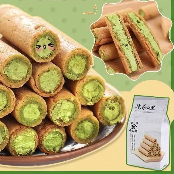 ขนมนําเข้า Kyoto Yamazheng Xiaoshanyuan Uji Matcha Roll Cream Sandwich Egg Roll Biscuits 0g บิสกิต 2