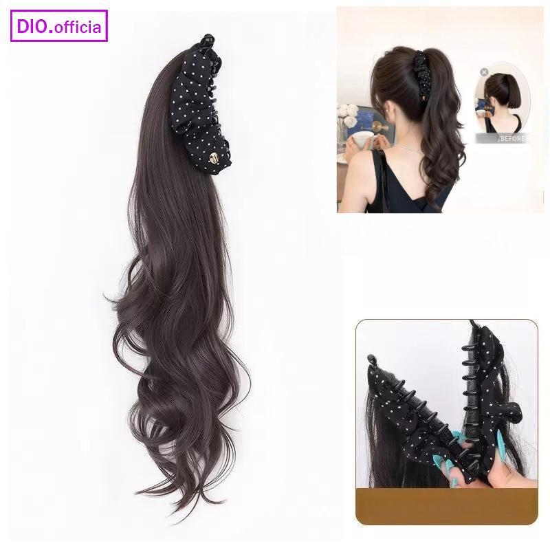 DIO ธรรมชาติปุยจําลอง Hairpin สูง Cranial ผมด้านบนจํานวนวิกผมหางม้า Polka Dot กล้วยคลิปวิกผมหางม้าคว้าคลิป