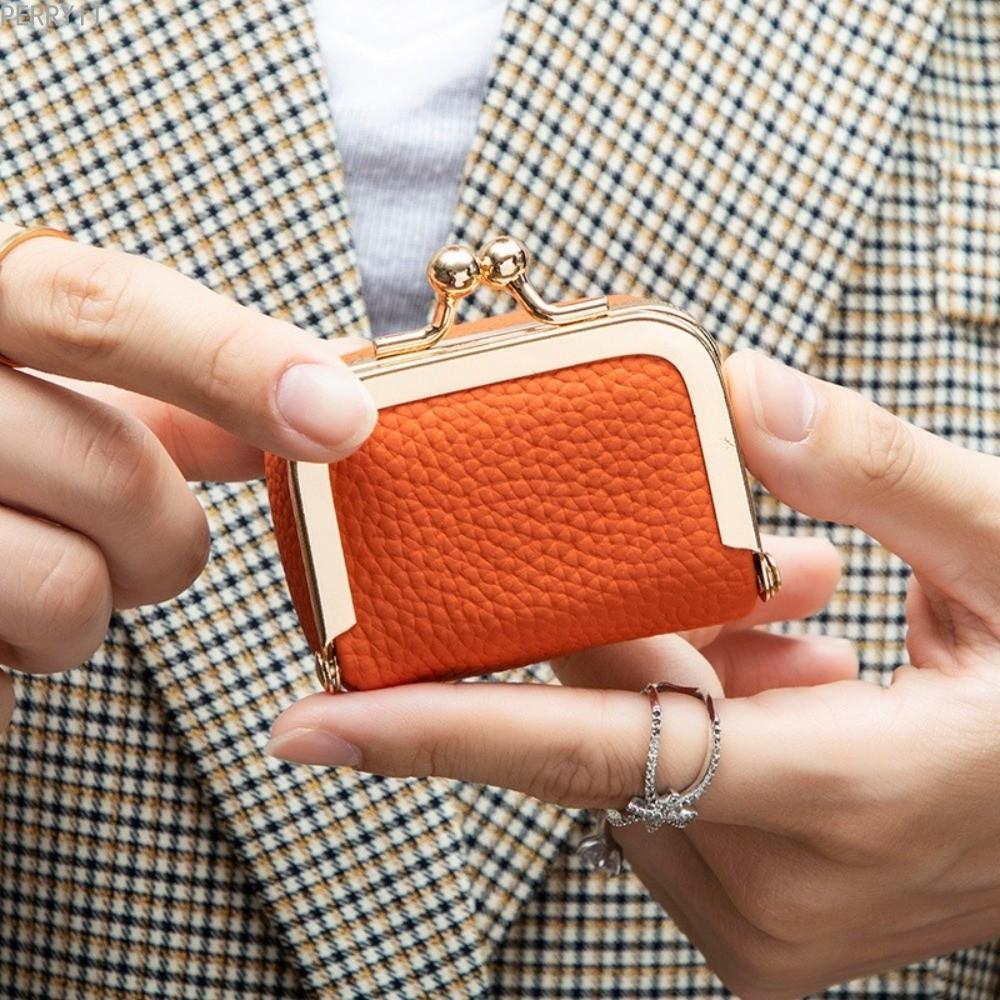 PERRY Kiss Lock กระเป๋าใส่เหรียญ, หนัง PU สีทึบหนังกระเป๋าเครื่องประดับ, Simple Multifunctional Mini Square Small Item กระเป๋าหูฟัง