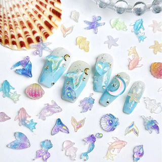 Aurora Mermaid Resin เรซินออโรร่า ธีมทะเล 50ชิ้น รูปนางเงือก เปลือกหอย ปลาดาว ตกแต่งเล็บ 🚀 พร้อมส่งทันที