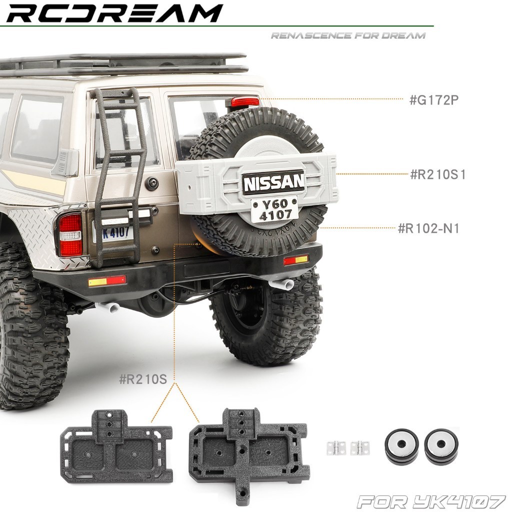 RCDream จําลองขายึดยางอะไหล่ฝาครอบยางอะไหล่ฝาครอบตกแต่ง & ไฟตัดหมอกหลังและไฟท้าย สําหรับ 1/10 YIKONG