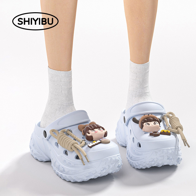 2025 ผู้หญิงหนาSoled เพิ่มความสูง eva Anti-Slip Stepping บนอึรู้สึกสวมใส่ด้านนอกรองเท้าแตะ DIY Hole รองเท้า
