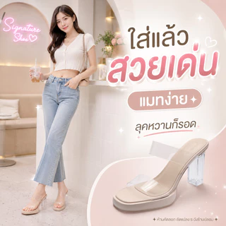 ส้นสูง 3 นิ้ว 3.5 นิ้ว และ 4.5 นิ้ว size 35–43 รองเท้าส้นสูงผู้หญิงสายใส ส้นแก้ว หัวเหลี่ยม 349