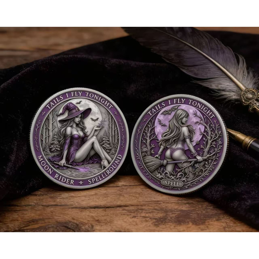 Retro Purple Moon Girl Lucky เหรียญที่ระลึกสะสม - ของขวัญเครื่องประดับเกมกระดาน