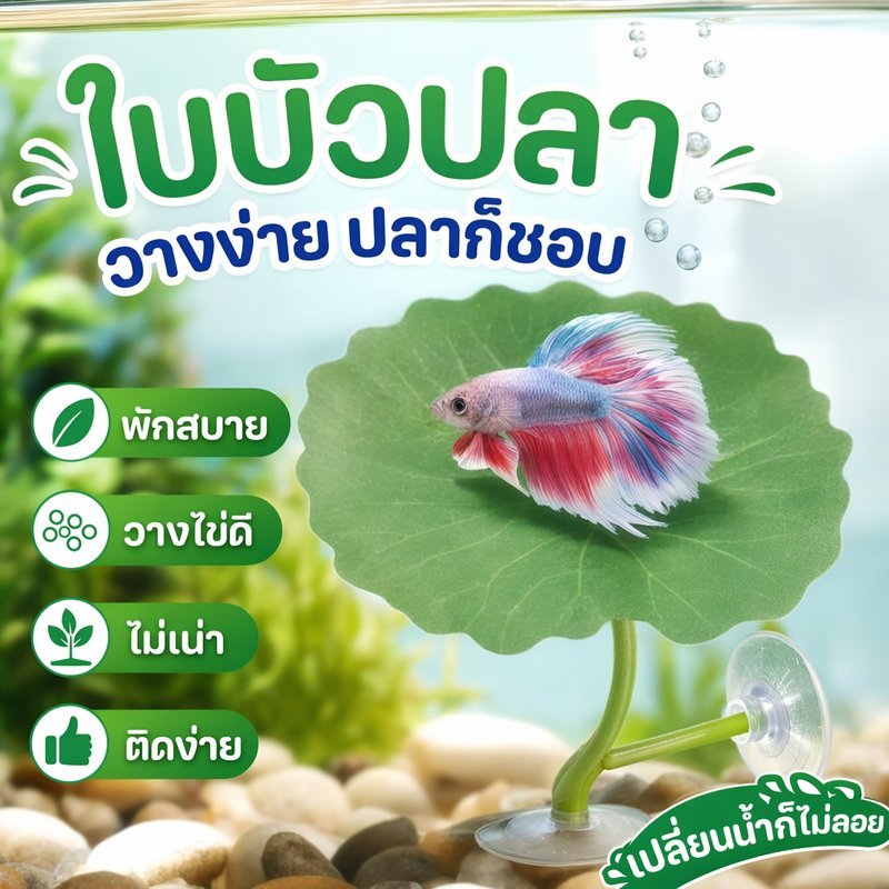 ใบไม้ปลอม ตกแต่งตู้ปลา ใบบัวเทียม ปลากัด ที่พักปลา วางไข่ พืชน้ำเทียม ของแต่งตู้ปลา หลบซ่อน