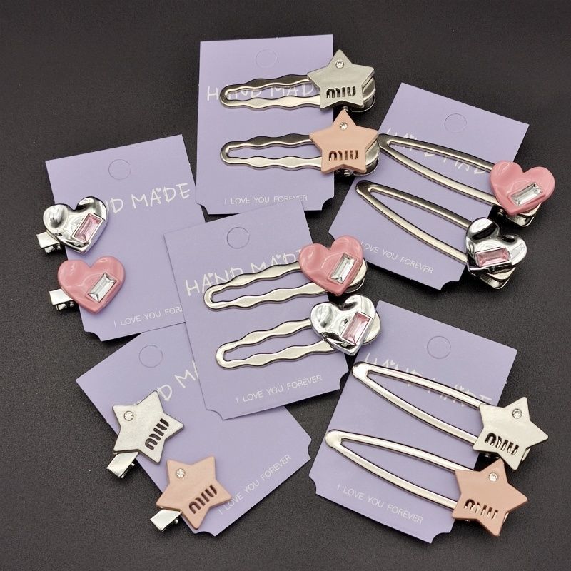 12 ชิ้นชุด Hairpin High-มูลค่า Hairpin y2k สาวหวานเย็นสไตล์กิ๊บโลหะ Star Love Heart สีชมพูเงิน Bangs คลิป Duckbill คลิป