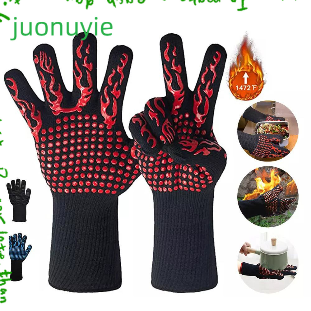 JUONUYIE ถุงมือ 1 คู่ BBQ, ถุงมือเตาอบทนต่ออุณหภูมิสูงมัลติฟังก์ชั่น, ซิลิกาเจลทนไฟทนทานย่างทําอาหาร Mitts
