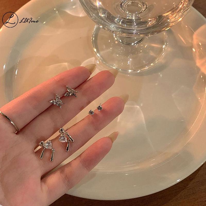 LUImo 6 ชิ้น/เซ็ตเกาหลีแฟชั่น Vintage Silver สี Hoop ต่างหูผู้หญิง Egirl อินเทรนด์ Grunge Aesthetic 