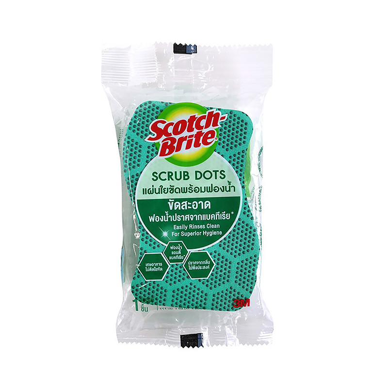 SCOTCH-BRITE แผ่นใยขัดพร้อมฟองน้ำ รุ่น สครับดอท สีเขียว