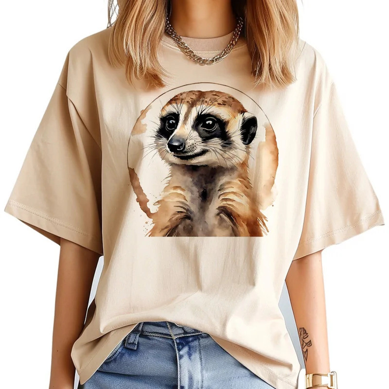 เสื้อยืดผู้หญิงลายเมียร์แคท สไตล์ฮาราจูกุญี่ปุ่น เสื้อผ้ากราฟิกญี่ปุ่นสำหรับฤดูร้อน สไตล์ Y2K