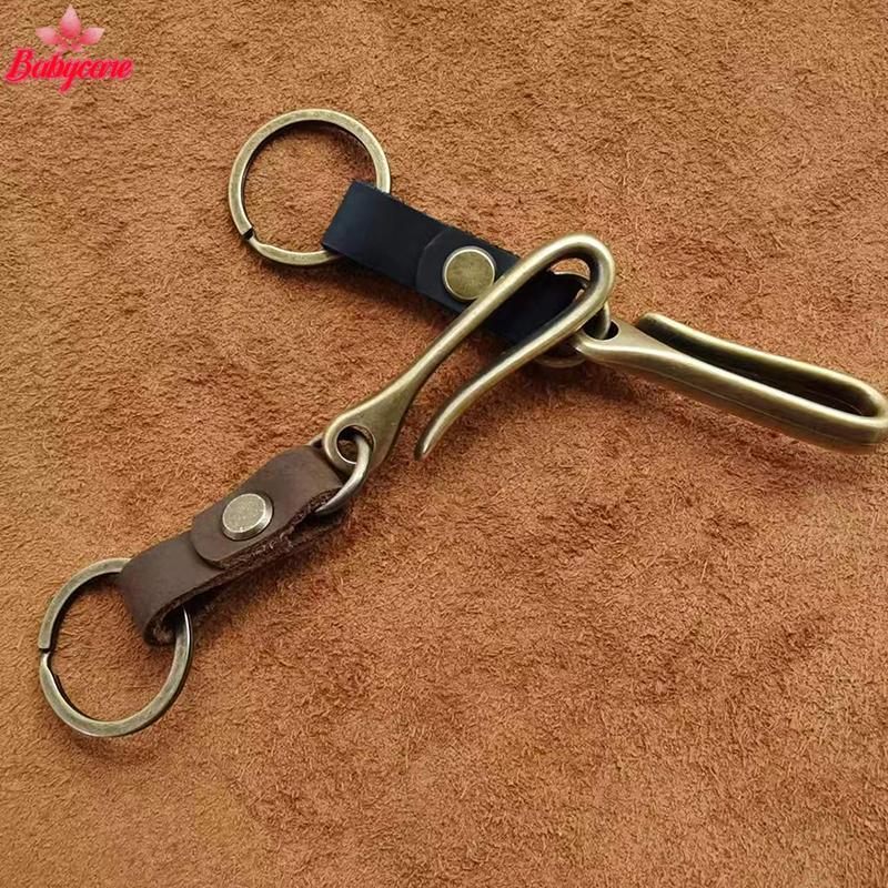 <BYCE-t> Vintage พวงกุญแจหนังแท้อุปกรณ์เสริมคุณภาพสูง Cowhide Key Chain สําหรับผู้ชายแฟชั่น U-waist Keyring Hook