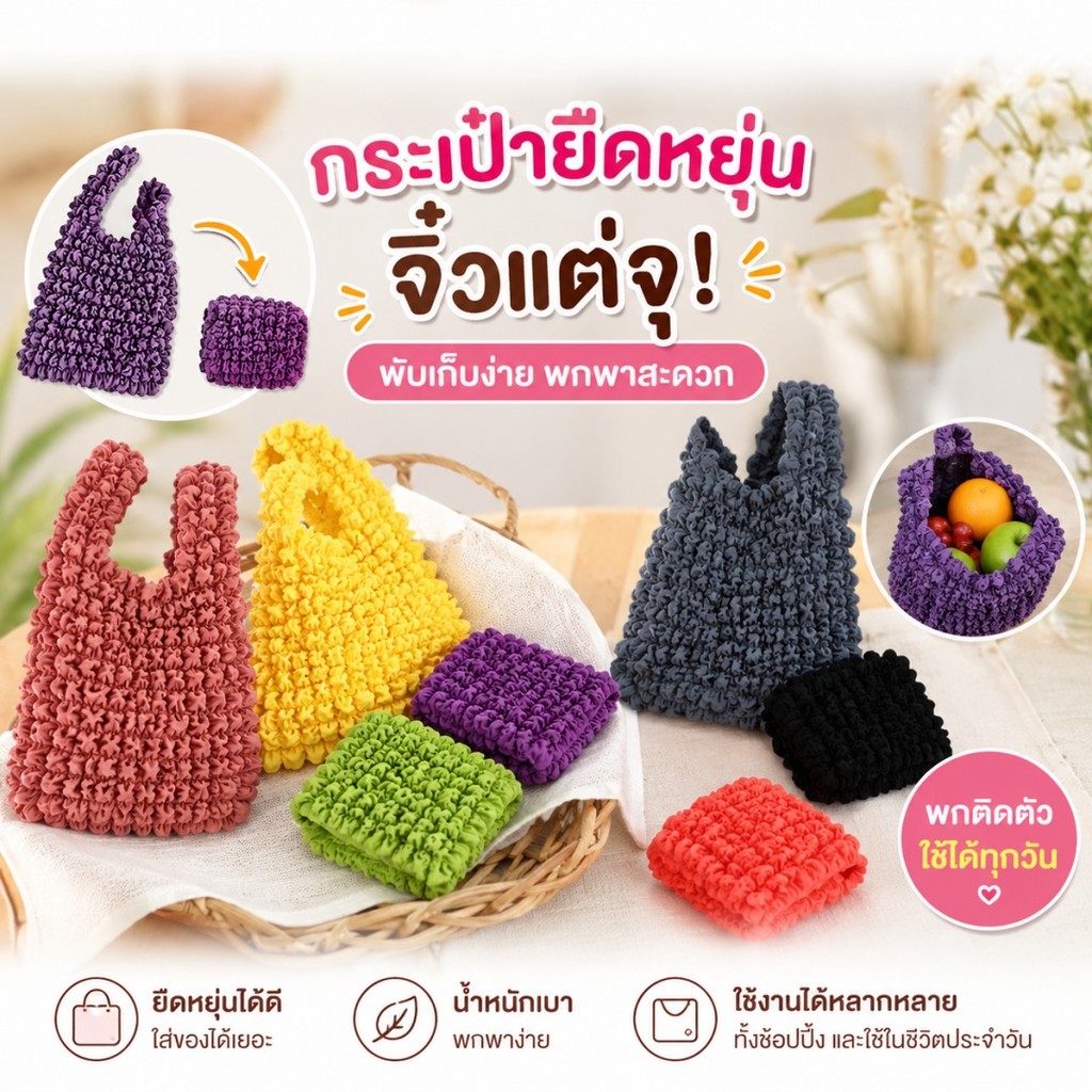 กระเป๋าจีบเล็ก หลายสี นุ่ม น่ารัก ใส่ช้อปปิ้ง เที่ยว ใช้ทุกวัน【LuckServeX】