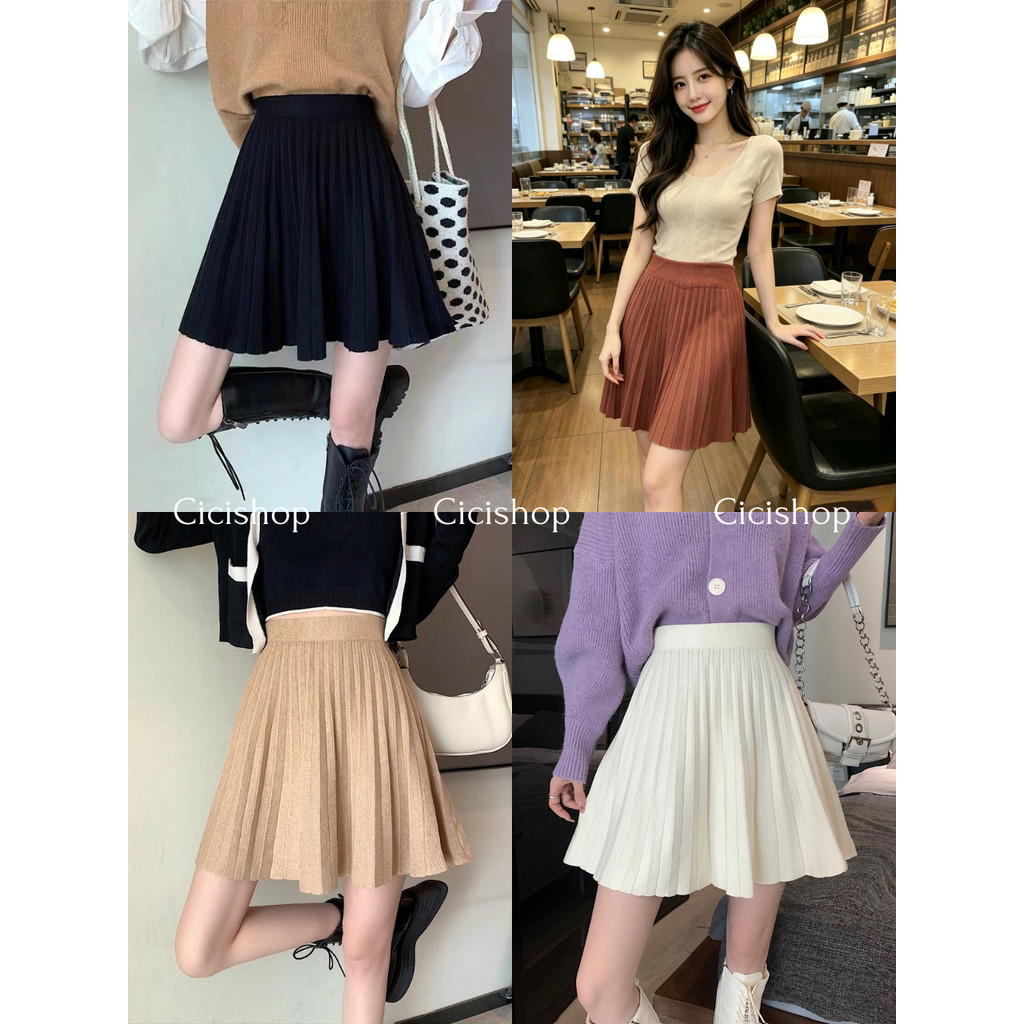 Cicishop (32071) กระโปรงไหมพรมผ้าร่อง ปลายบานผ้านิ่มใส่สบายสีสวยน่ารักสไตล์ญี่ปุ่นสุดๆ